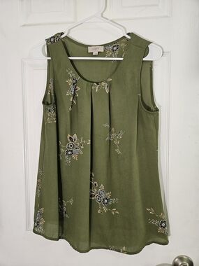 LOFT Green Floral Sleeveless Blouse